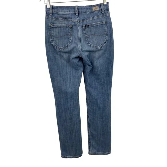 Lee Regular Fit Straight Leg Mid Rise Women's Size 6 Dark Blue Denim Jeans - Picture 2 of 9